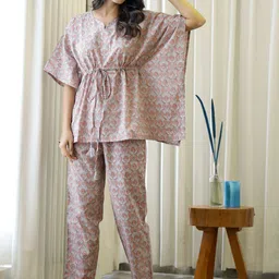SANSKRUTIHOMES Women Grey & Orange Printed Pure Cotton Night suit-picture-10
