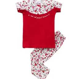 Eimoie Girls White & Red Colourblocked Night suit-picture-39