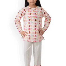 frangipani Girls Pink & White Abstract Printed Pure Cotton Night suits-picture-45