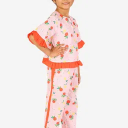 White Dahlia Girls Printed Pure Cotton Top With Lounge Pants image 3