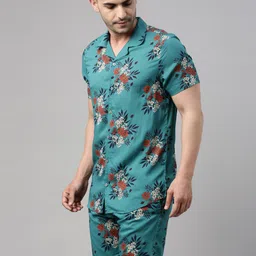 Bushirt Men Green & White Printed Night suit image 4