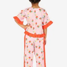 White Dahlia Girls Printed Pure Cotton Top With Lounge Pants image 4