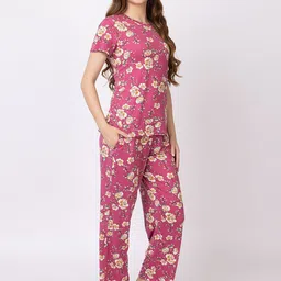 KEIKO  Floral Printed Round Neck Short Sleeves Top & Pyjamas Night suit image 4