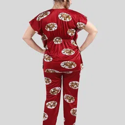 Fabme Floral Printed Short Sleeves Satin Kaftan Night Suit image 5