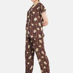 KOI SLEEPWEAR Women Brown & Green Floral Printed Night Suit image 2