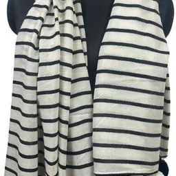 shawkh Striped Pure Wool Women White, Black Stole-picture-35