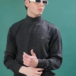 v-mart Men Solid High Neck Grey Sweater-picture-20