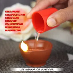 slyka Traditional LED Diya For Temple, Office, Diwali decoration Plastic (Pack of 18) Table Diya Set image 3