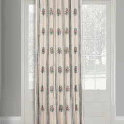 Fabindia Palampur Off White & Blue Ethnic Motifs Printed Cotton Long Door Curtain-image-66