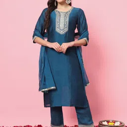 VredeVogel Ethnic Motifs Yoke Design Kurta with Trousers & With Dupatta image 1