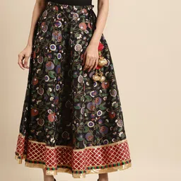 RANGMAYEE Women Black & Golden Foil Printed Flared Maxi Skirt image 1
