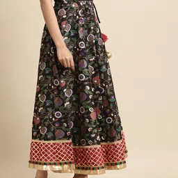 RANGMAYEE Women Black & Golden Foil Printed Flared Maxi Skirt image 2