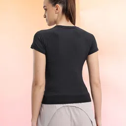 hrx by hrithik roshan Women Solid Round Neck Polyester Black T-Shirt image 4
