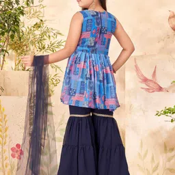 BAESD Girls Ethnic Motifs Printed V-Neck Gotta Patti A-Line Kurta With Sharara & Dupatta image 4