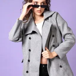 v-mart Tweed Solid Coat For Women-picture-42