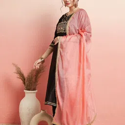 AKS Floral Embroidered Regular Gotta Patti Kurta With Trousers & Dupatta image 5