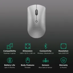 Lenovo 600 Wireless Optical Mouse with Silent Click Buttons (2400 DPI, Portable, Iron Grey) image 2