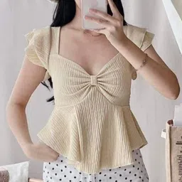 tokyo talkies Casual Regular Sleeves Self Design Women Beige Top image 3