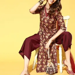 Indo Era Floral Cotton Blend Kurta Set image 1