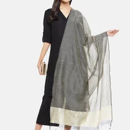 RANGMANCH BY PANTALOONS Black & White Woven Design Cotton Silk Dupatta-picture-12