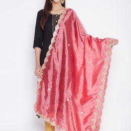 Clora Creation Peach-Coloured & Gold-Coloured Embroidered Dupatta with Gotta Patti-picture-36