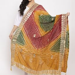 Clora Creation Mustard & Maroon Bandhani Printed Dupatta with Gotta Patti Border-picture-23