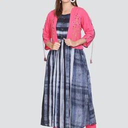 Elthia Round Neck Striped Regular Kurta & Palazzos With Waist Coat image 1