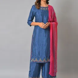 W Floral Embroidered Straight Kurta with Trousers & Dupatta-picture-27