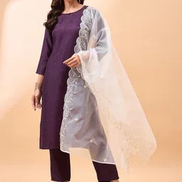 all about you Embroidered Regular Thread Work Straight Kurta with Trouser & Dupatta-picture-28