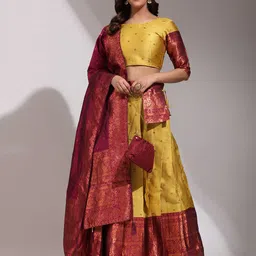Fabcartz Ethnic Motifs Woven Design Semi-Stitched Lehenga & Unstitched Blouse With Dupatta-picture-14