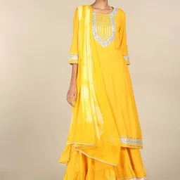Anahi Yellow Yoke Design Gotta Patti Kurta with Palazzos & Dupatta-picture-12