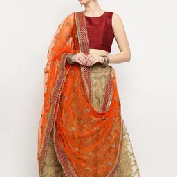 Dupatta Bazaar Orange Ethnic Motifs Embroidered Zardozi Dupatta-picture-29