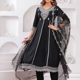 NEW4U Women Regular Thread Work Kurta with Palazzos & With Dupatta-image-8