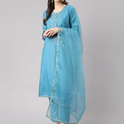 Divena Floral Embroidered Gotta Patti Straight Kurta with Trousers & Dupatta image 1