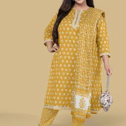 MIRCHI FASHION Plus Size Women Batik Print Pure Cotton Kurta With Trouser And Dupatta image 1