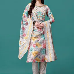 KALINI Floral Printed Thread WorkKurta With Trousers & Dupatta-picture-33