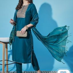 PPTOSS Ethnic Motifs Embroidered Kurta with Trousers & With Dupatta-picture-14