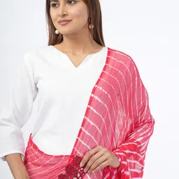 HELLA FASHIONS Leheriya Printed Mirror Work Chiffon Dupatta image 5