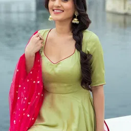 Lavanya The Label Women Green Layered Kurta with Churidar & With Dupatta image 2