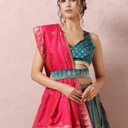 MOHEY Woven Design Semi-Stitched Lehenga & Unstitched Blouse With Dupatta & Belt image 2