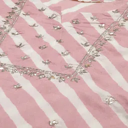 Divena Women Pink Leheriya Printed Gotta Patti Pure Cotton Kurta with Trousers & With Dupatta image 2