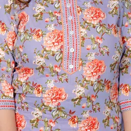 KALINI Floral Printed Round Neck Sequinned Pure Cotton Kurta with Trousers & With Dupatta image 2