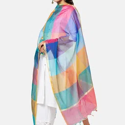 RANGMANCH BY PANTALOONS Checked Zari Dupatta With Tasselled Border image 4