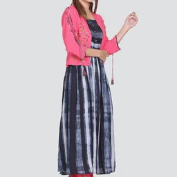 Elthia Round Neck Striped Regular Kurta & Palazzos With Waist Coat image 3