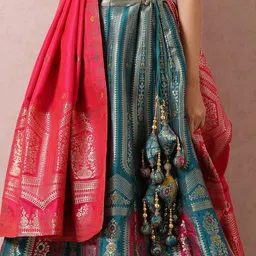 MOHEY Woven Design Semi-Stitched Lehenga & Unstitched Blouse With Dupatta & Belt image 3