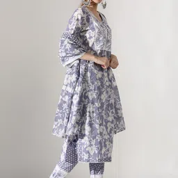Anouk Floral Embroidered Thread Work A-Line Pure Cotton Kurta with Trousers & Dupatta image 5