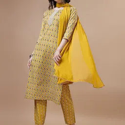 KALINI Ethnic Motifs Printed Regular Gotta Patti Kurta With Trousers & Dupatta image 4