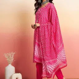 Sangria Pink Printed & Sequinned Embellished Straight Kurta With Trouser & Dupatta Set-image-34
