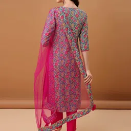 GORGONE Women Floral Printed Regular Kurta with Trousers & With Dupatta image 5