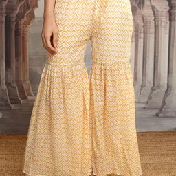Vishudh Yellow Printed Gotta Patti Pure Cotton A-Line Kurta With Sharara & Dupatta image 5